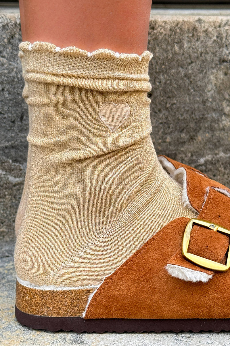 Gold Glitter Knit Coquette Heart Socks