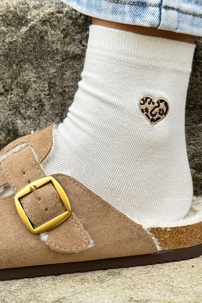 White Leopard Heart Socks