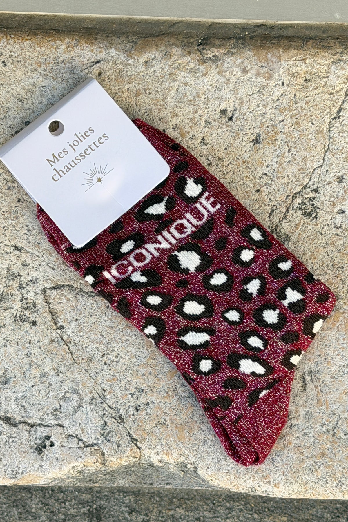 Merlot Aubergine ICONIQUE Leopard Print Socks