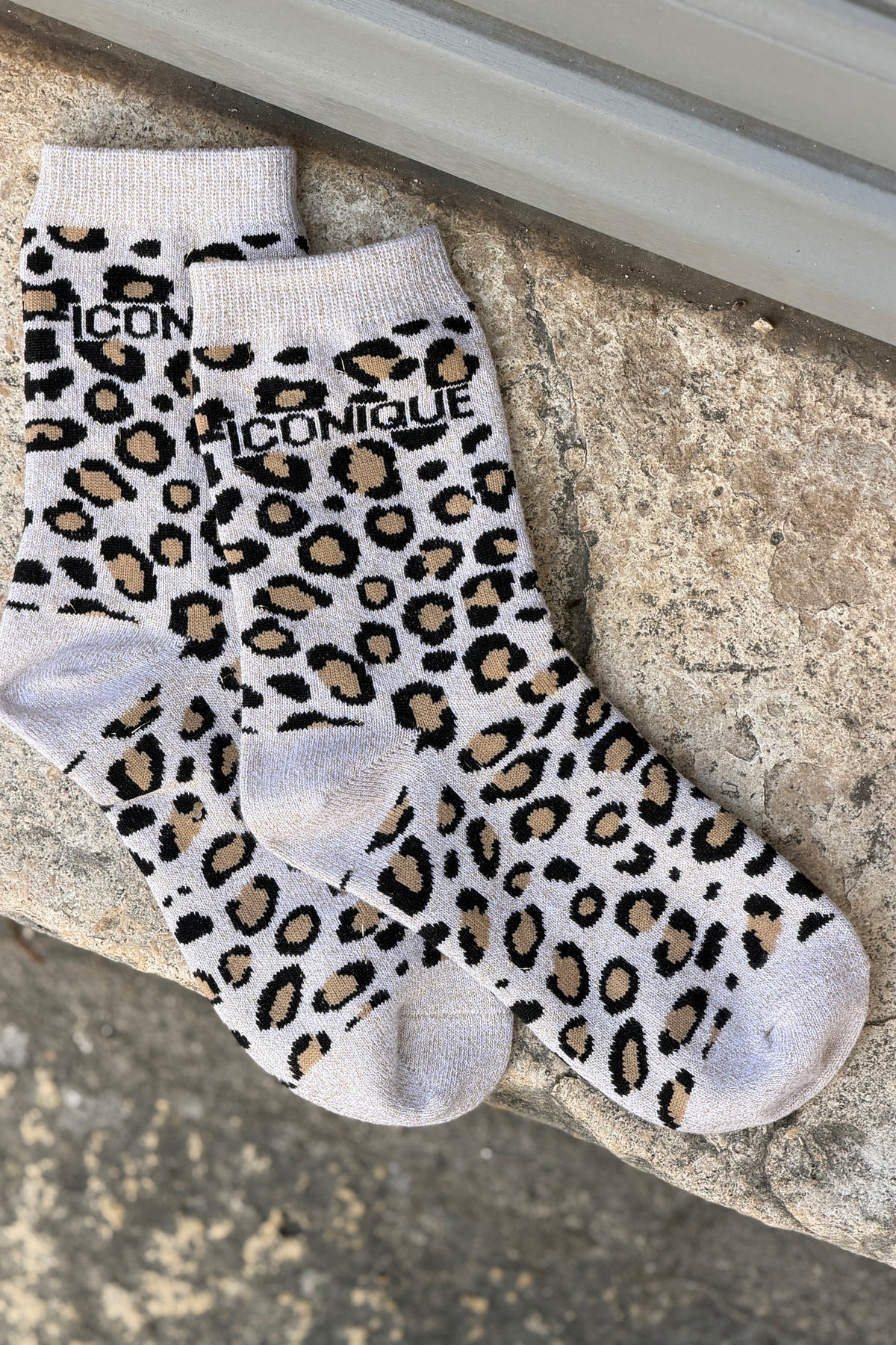 Cream ICONIQUE Leopard Print Socks