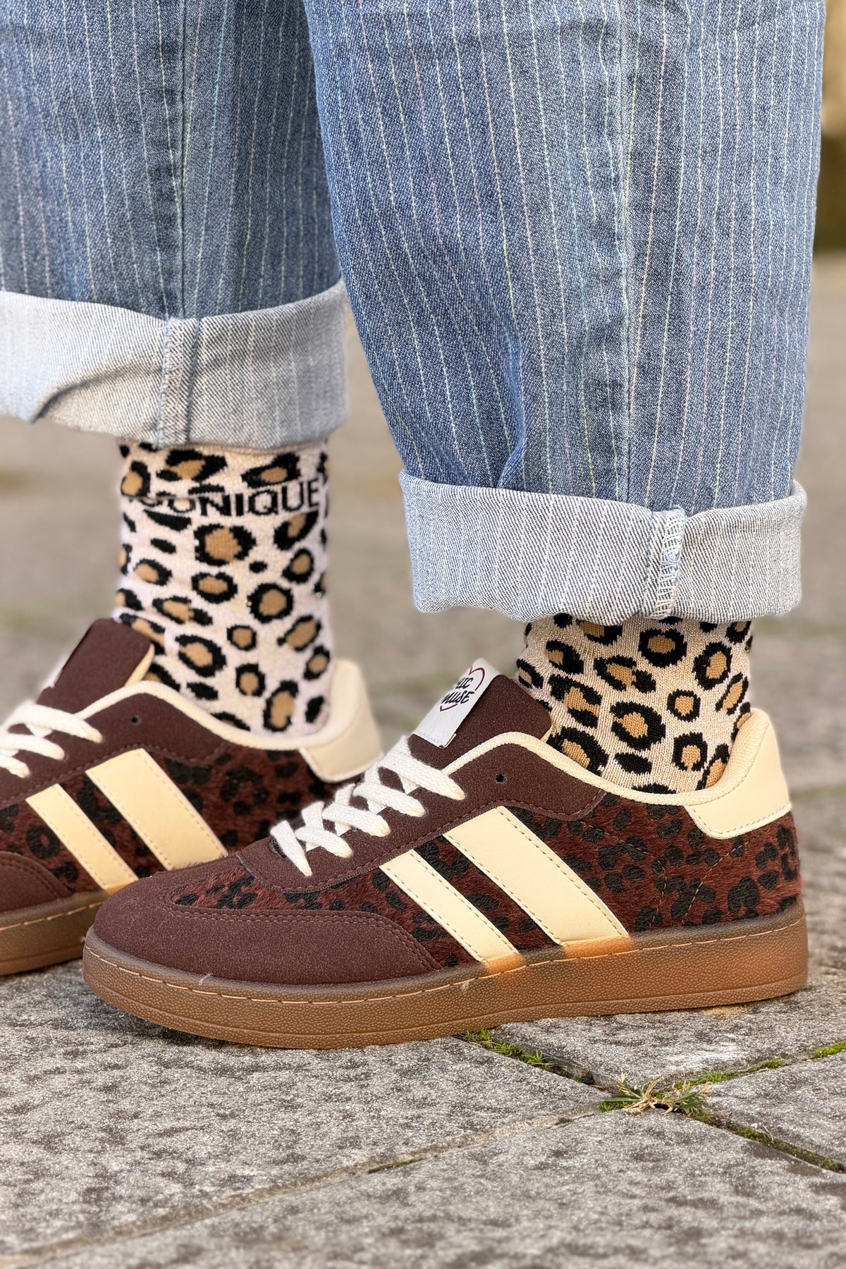 Cream ICONIQUE Leopard Print Socks