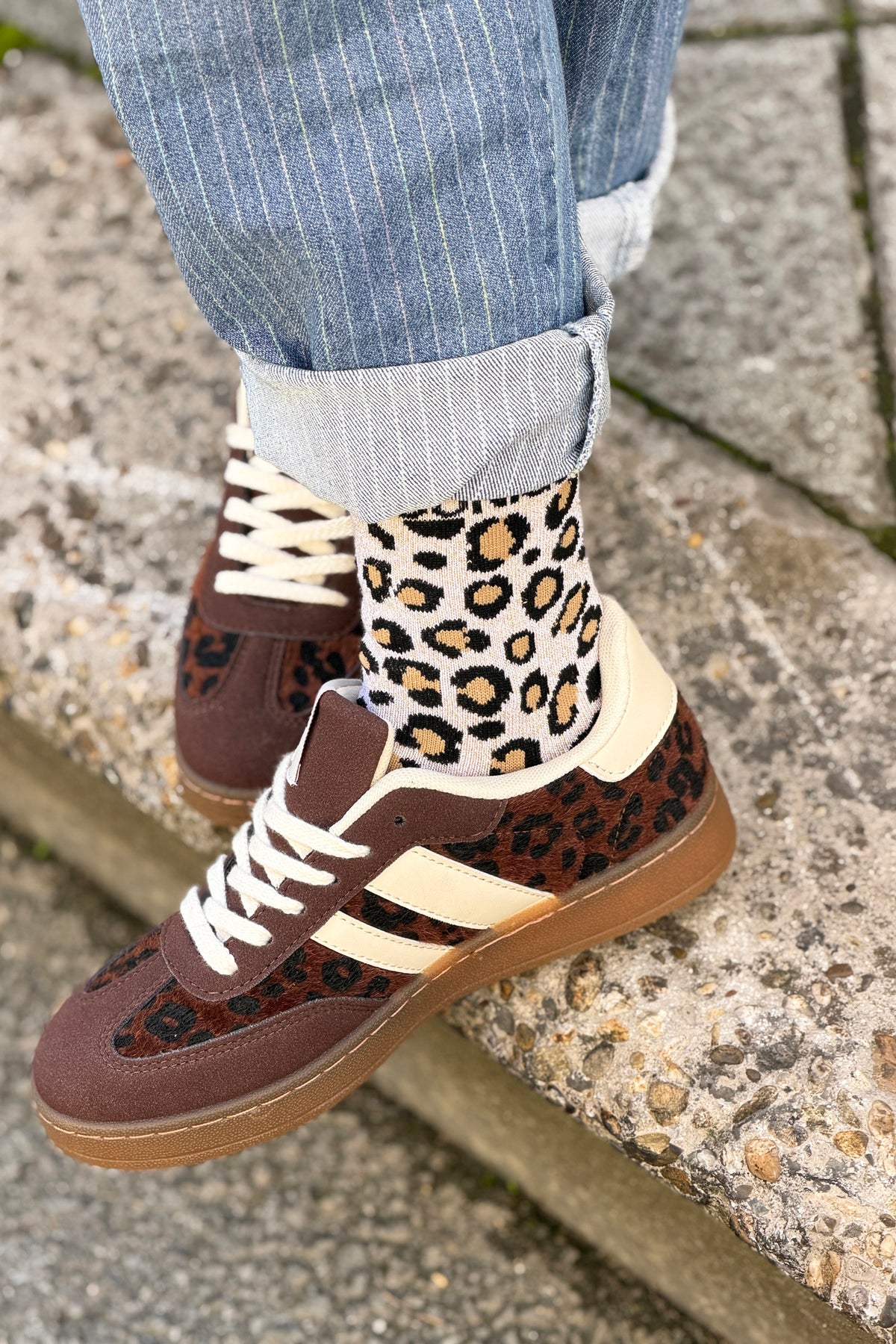 Cream ICONIQUE Leopard Print Socks
