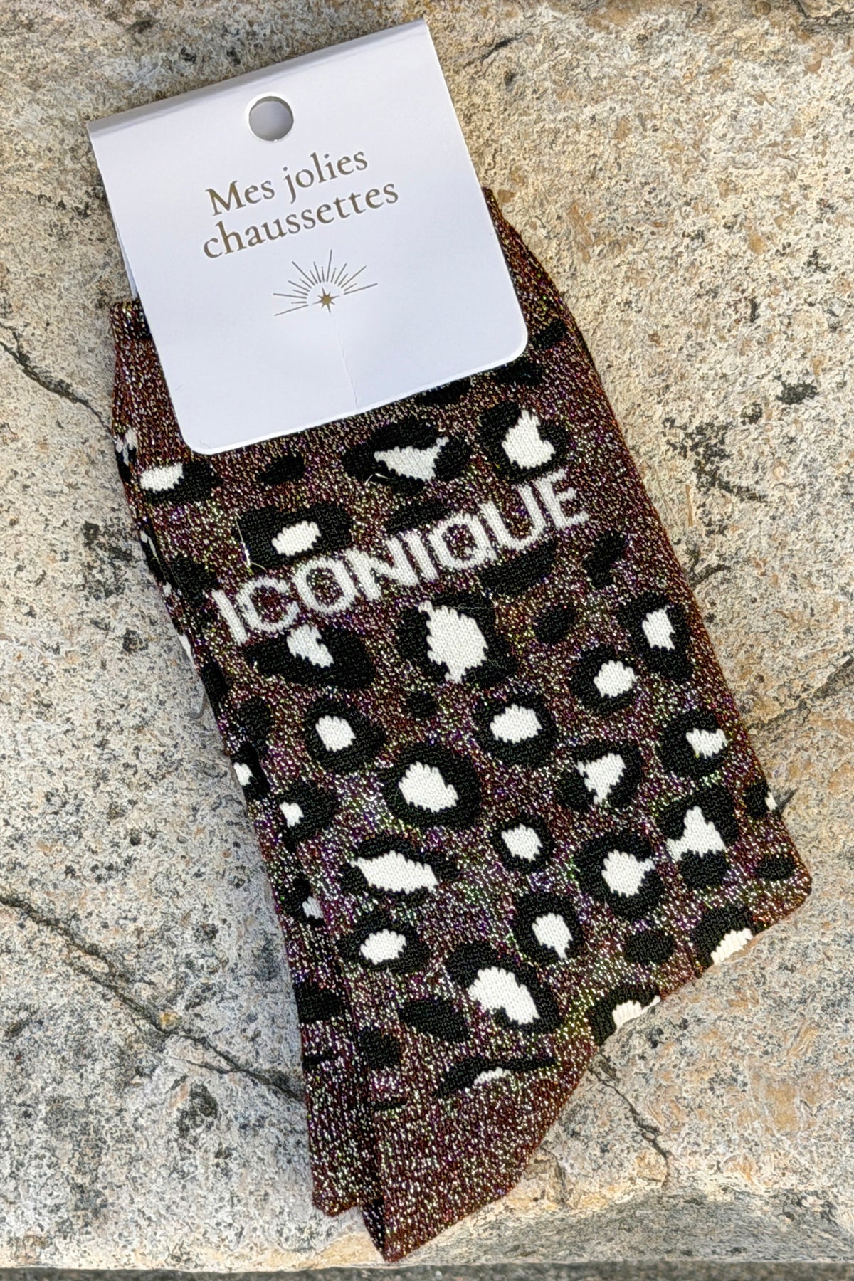 Chocolate Brown ICONIQUE Leopard Print Socks