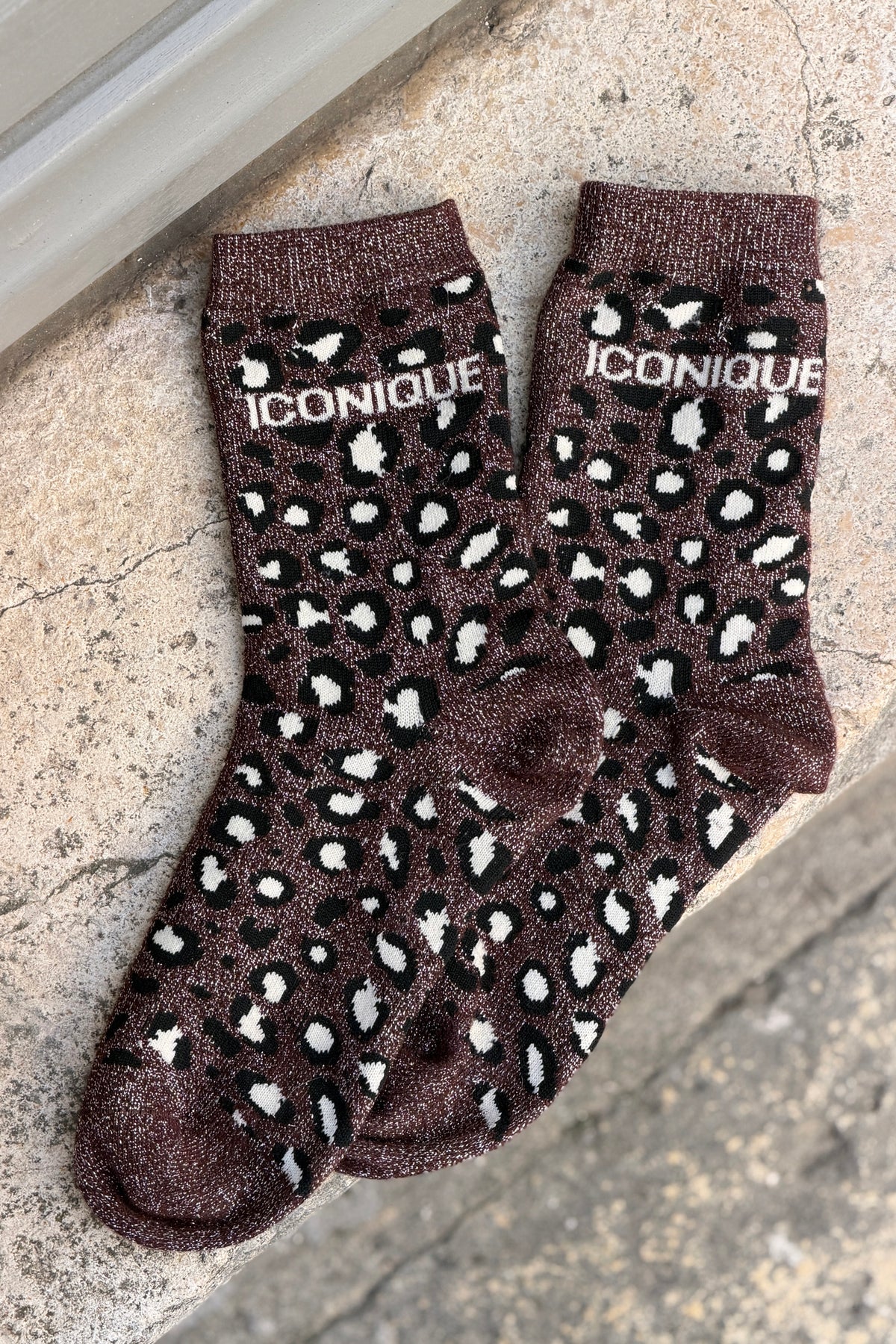 Chocolate Brown ICONIQUE Leopard Print Socks