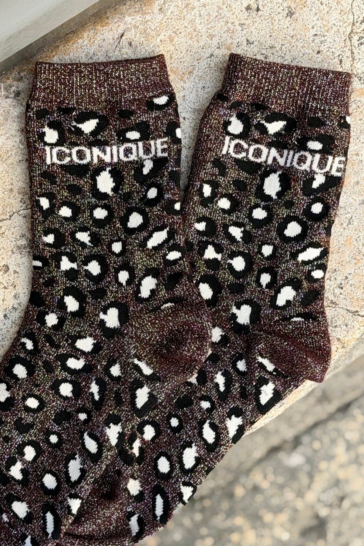 Chocolate Brown ICONIQUE Leopard Print Socks