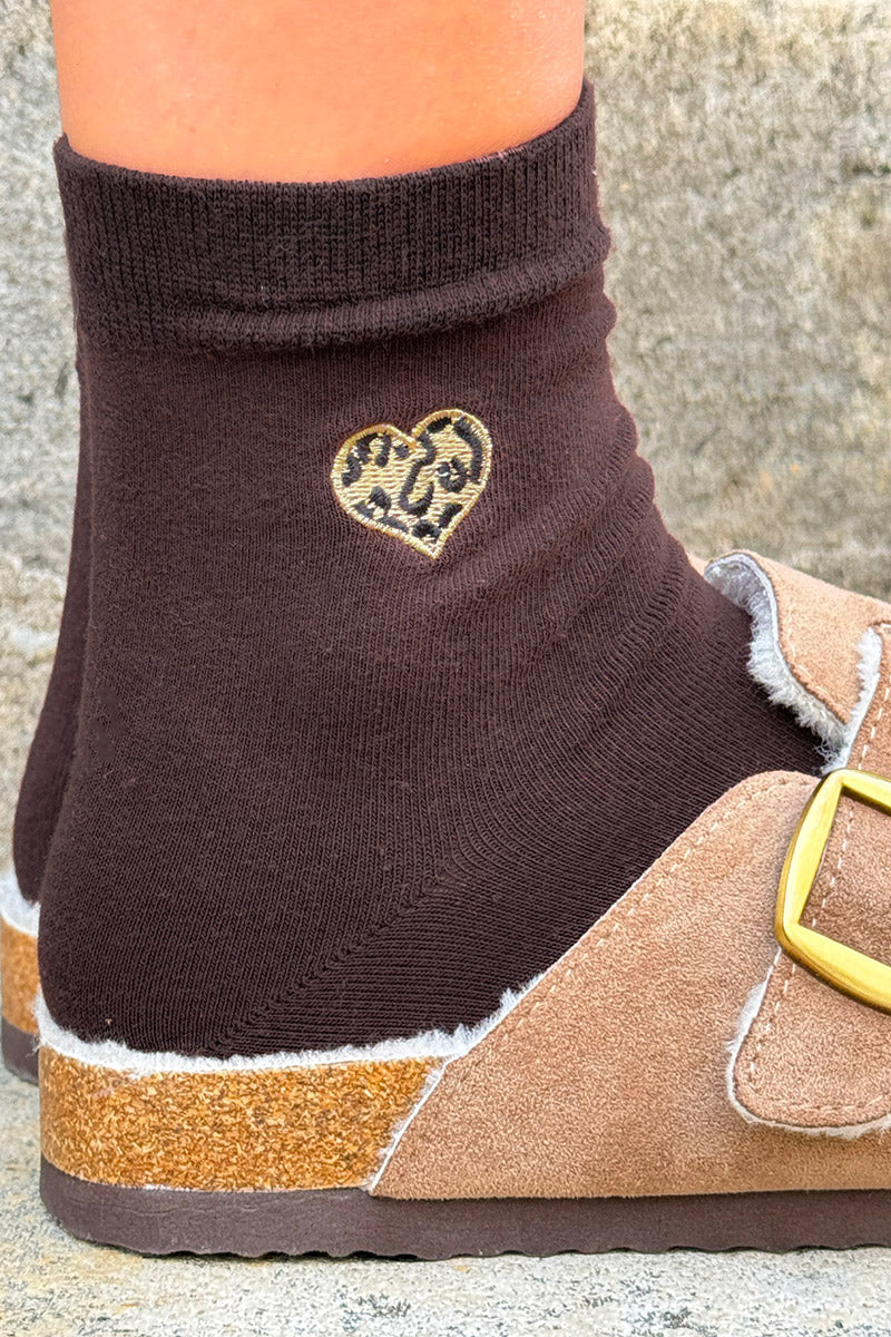 Chocolate Leopard Heart Socks