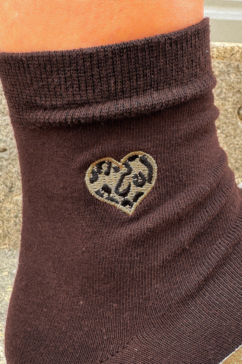 Chocolate Leopard Heart Socks