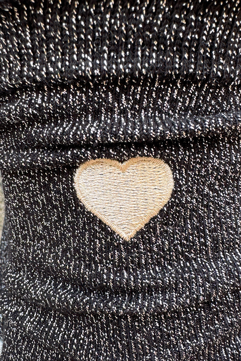 Black Glitter Knit Coquette Heart Socks
