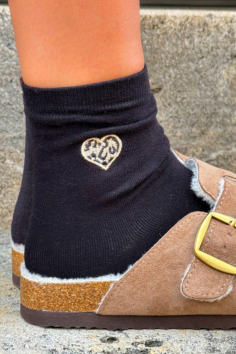 Black Leopard Heart Socks