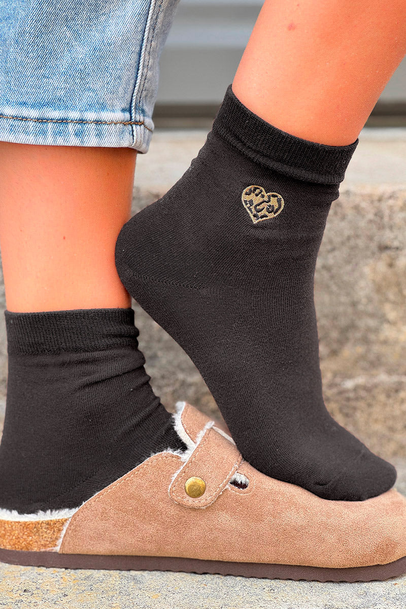 Black Leopard Heart Socks