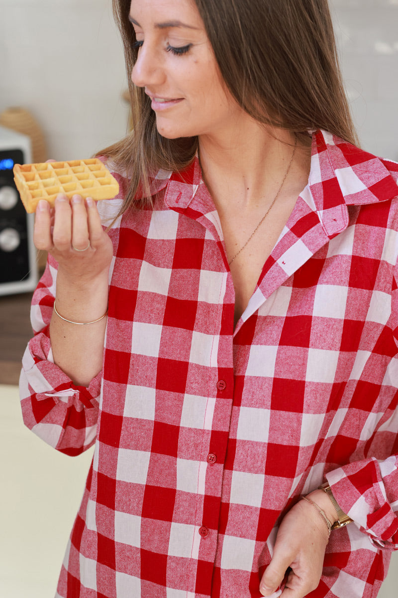 Burgundy Gingham Cotton Button-Down Shirt