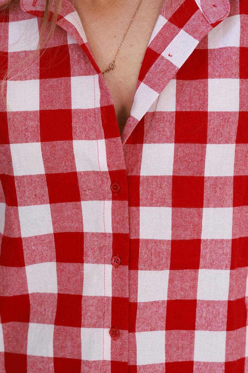 Chemise à carreaux rouge bordeaux en coton