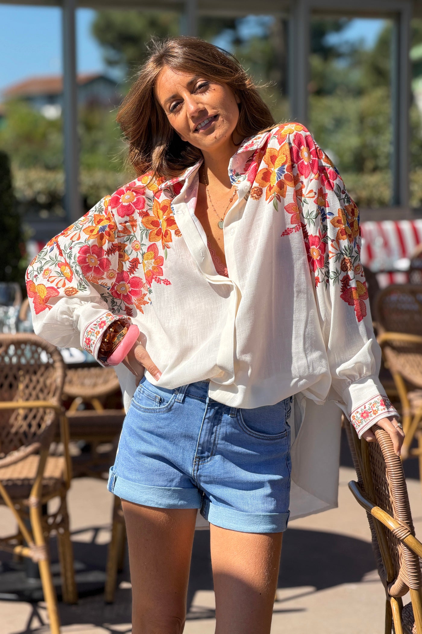 Cream Shabby Chic Floral Yoke Blouse
