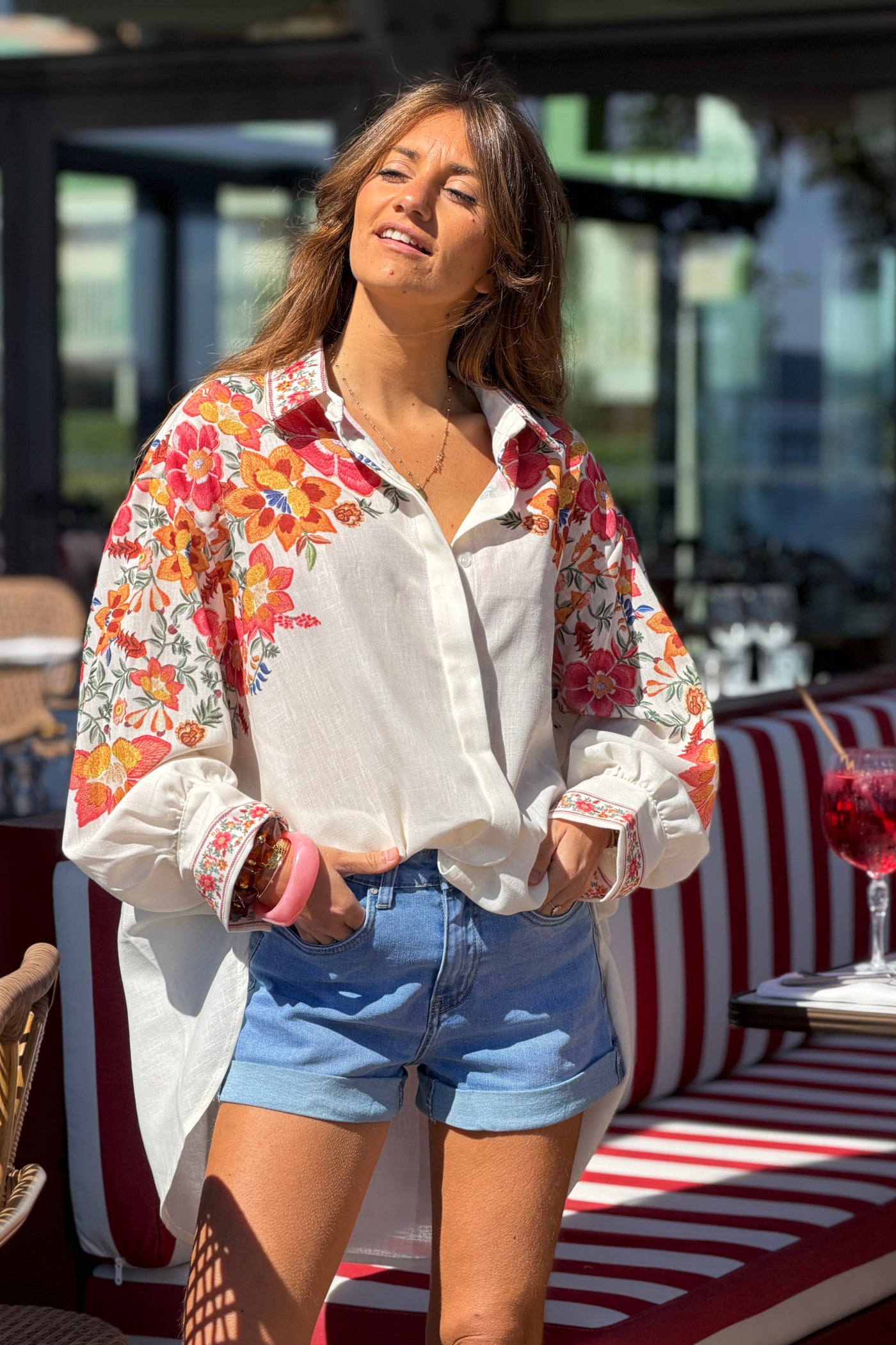 Cream Shabby Chic Floral Yoke Blouse
