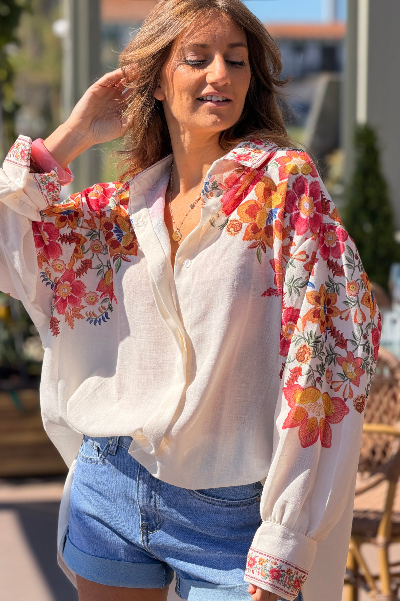 Cream Shabby Chic Floral Yoke Blouse
