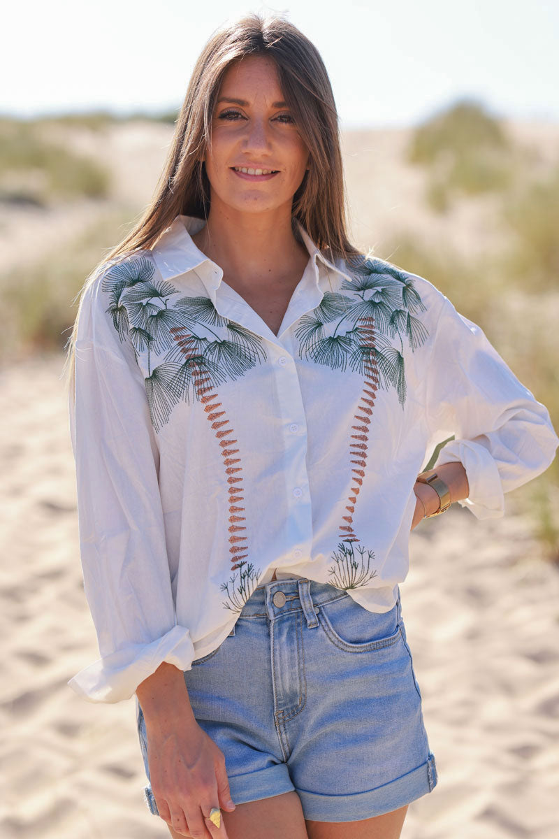 White Double Palms Poplin Shirt