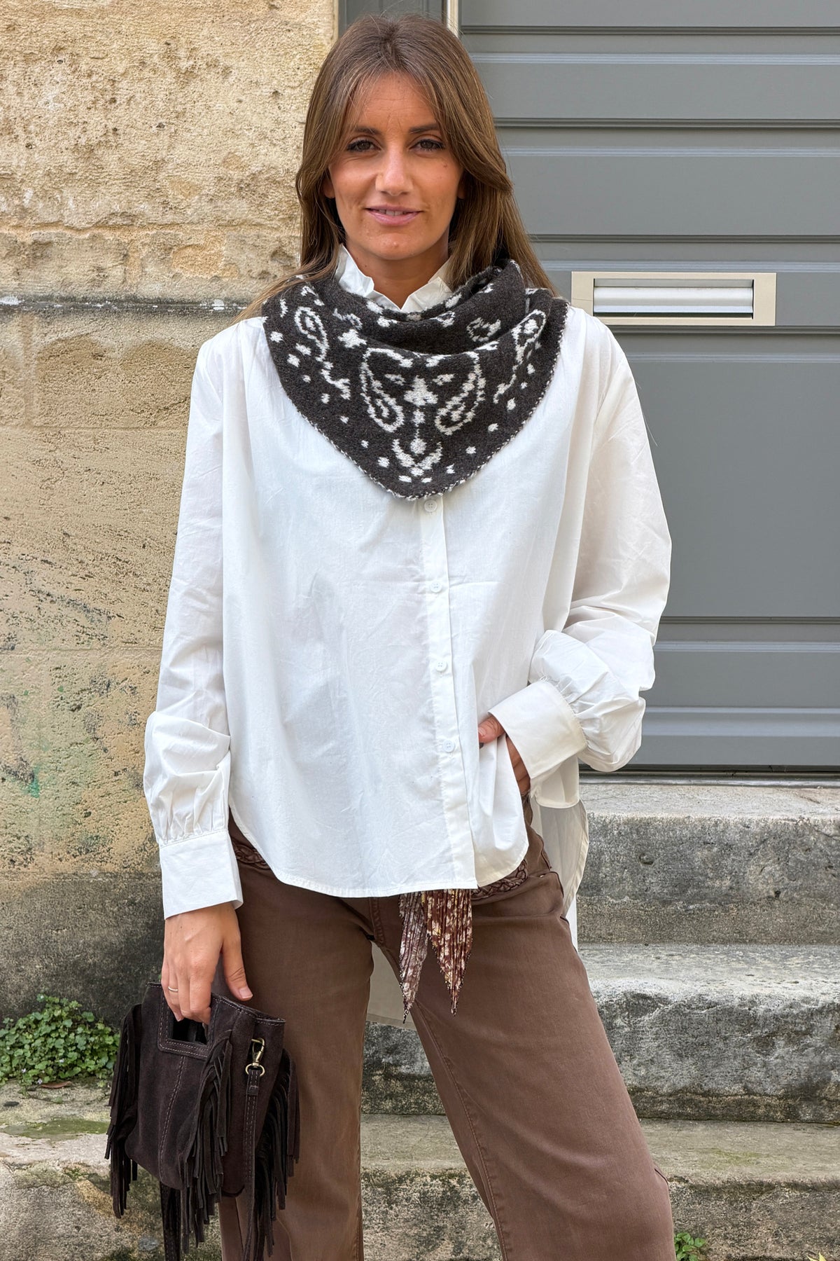 White Ruffled Collar Button-Down Blouse