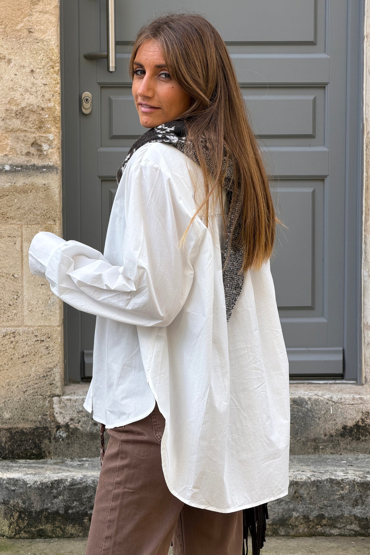 White Ruffled Collar Button-Down Blouse