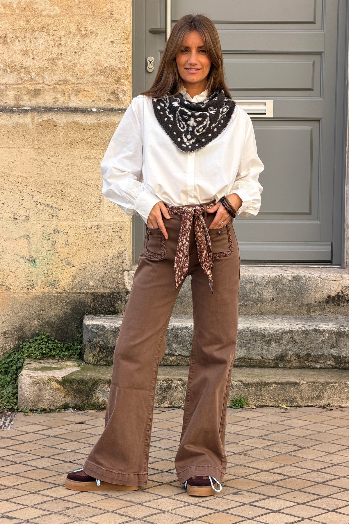White Ruffled Collar Button-Down Blouse