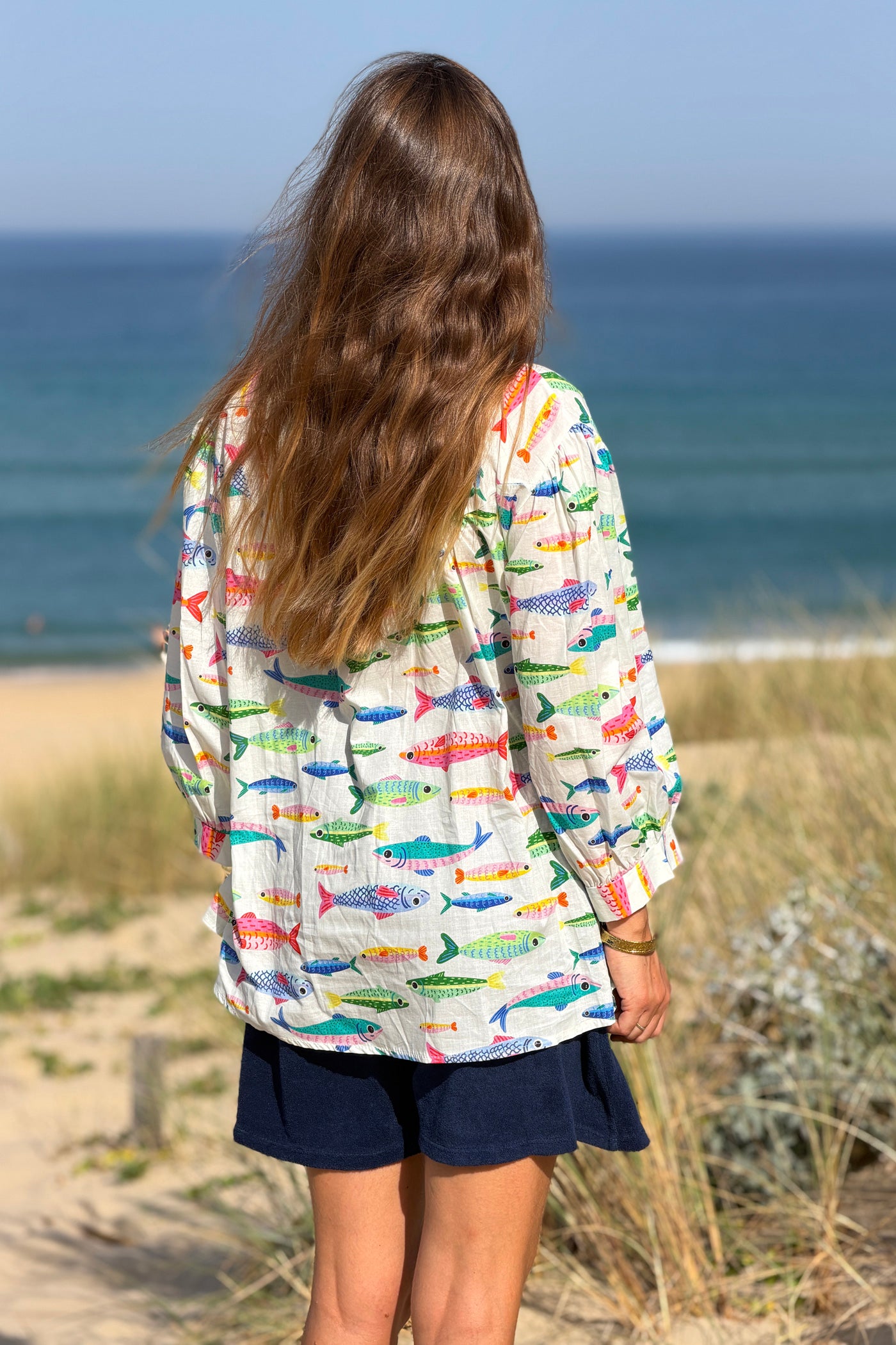 White Fish Blouson Top