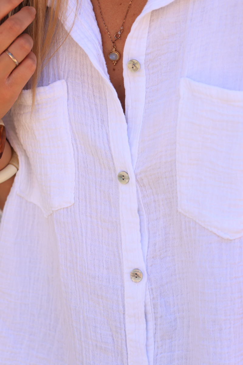White loose crinkle cotton gauze shirt