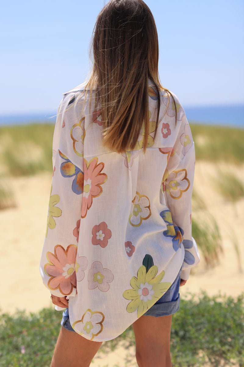 White shirt with colorful pastel flowers