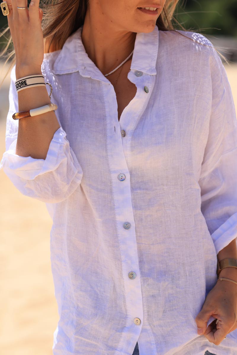 White 3/4 length sleeve floaty linen shirt