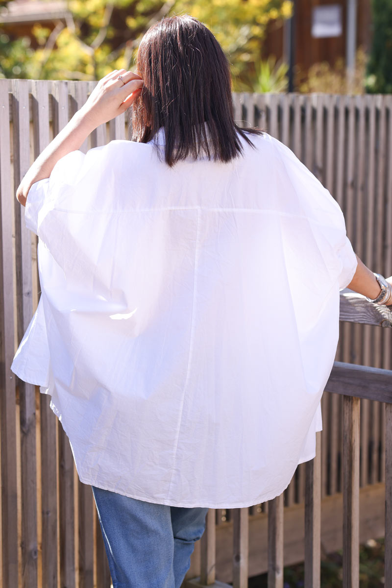 White oversized shirt with batwing 3/4 length sleeves
