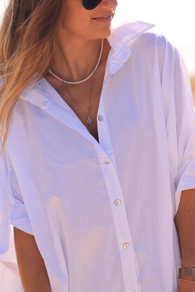 White oversized shirt with batwing 3/4 length sleeves