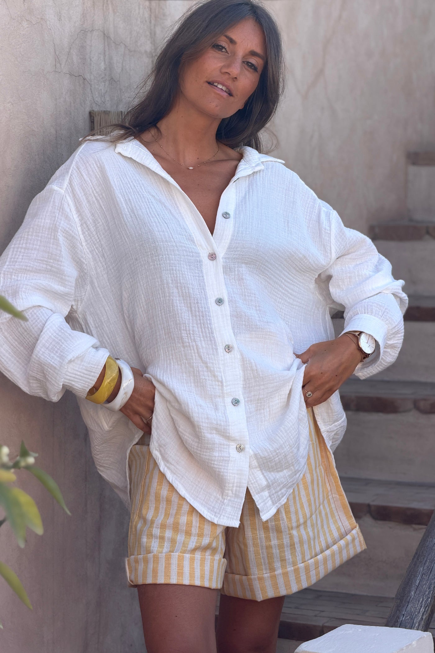 Chemise blanche large en gaze de coton Limoncello citrons au dos