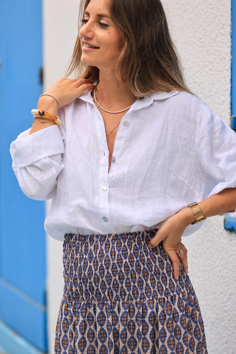 Chemise blanche en lin boutons nacres