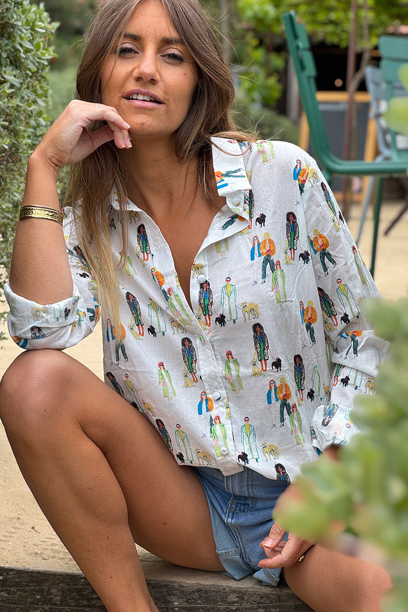 White Dog Walkers Button Down Blouse
