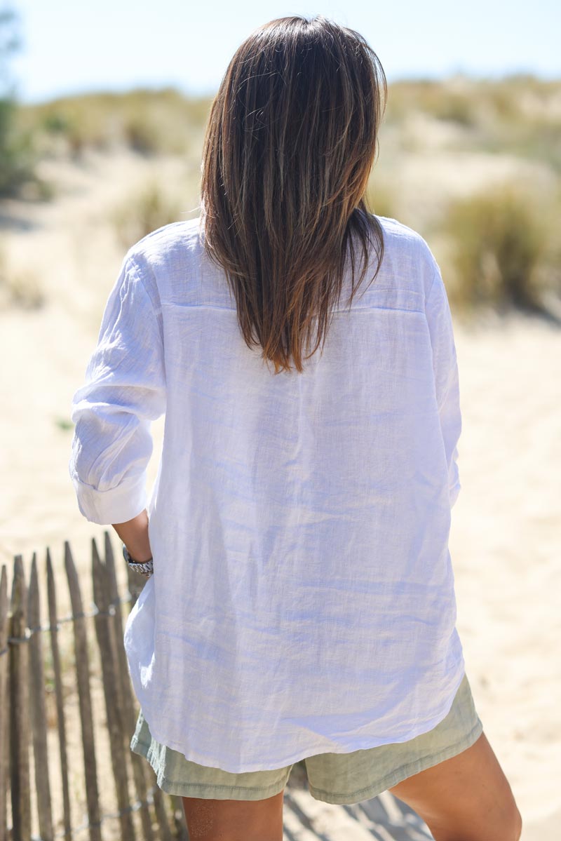 White linen shirt with mother of pearl buttons
