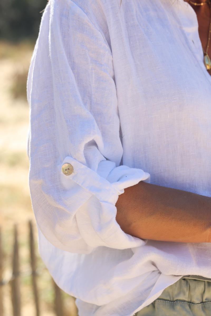 Chemise blanche en lin boutons nacres