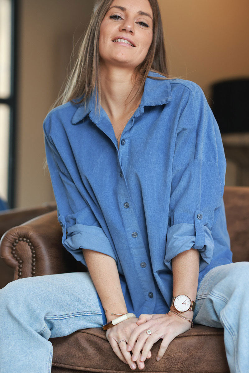 Blue jean Pinwale Corduroy Button-Down Shirt