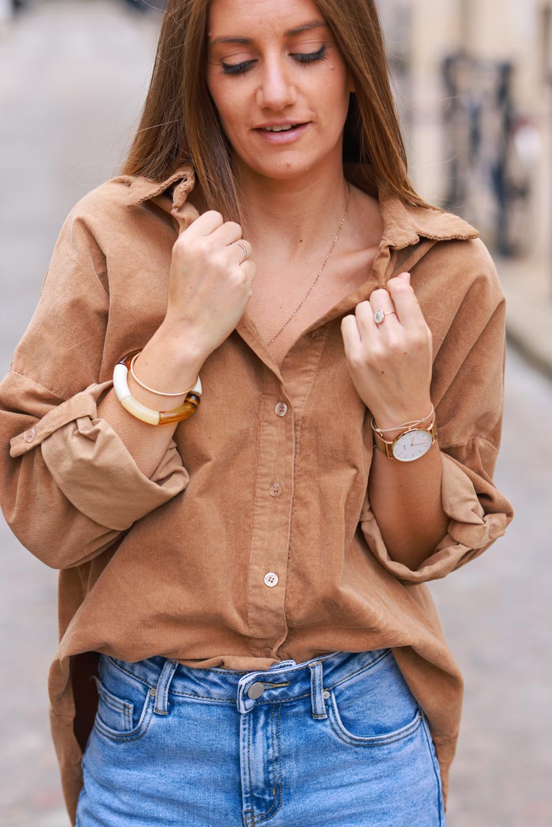 Camel Pinwale Corduroy Button-Down Shirt