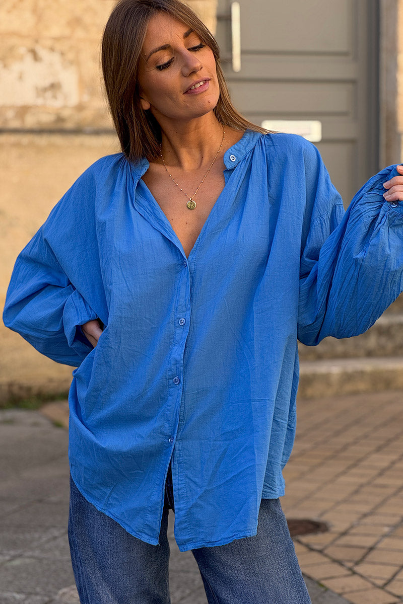 Chemise coton bleu roi coupe large et loose