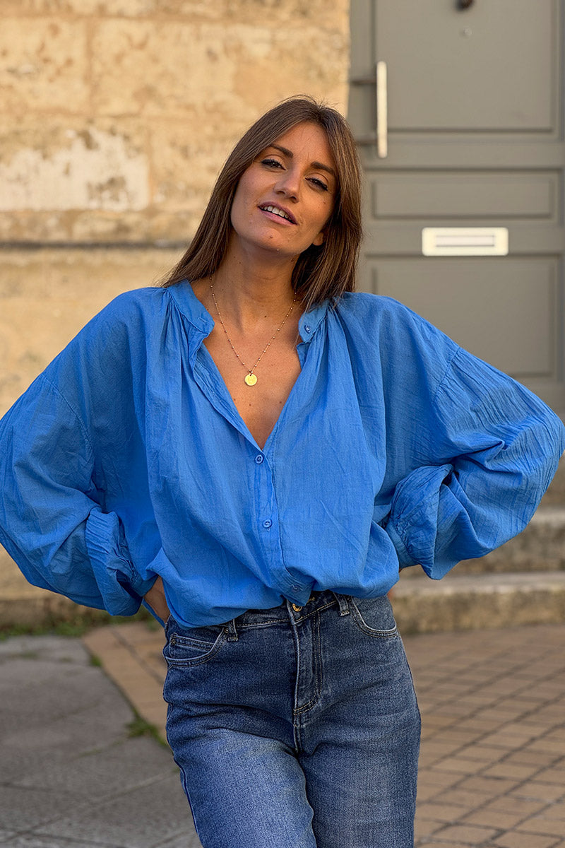 Chemise coton bleu roi coupe large et loose