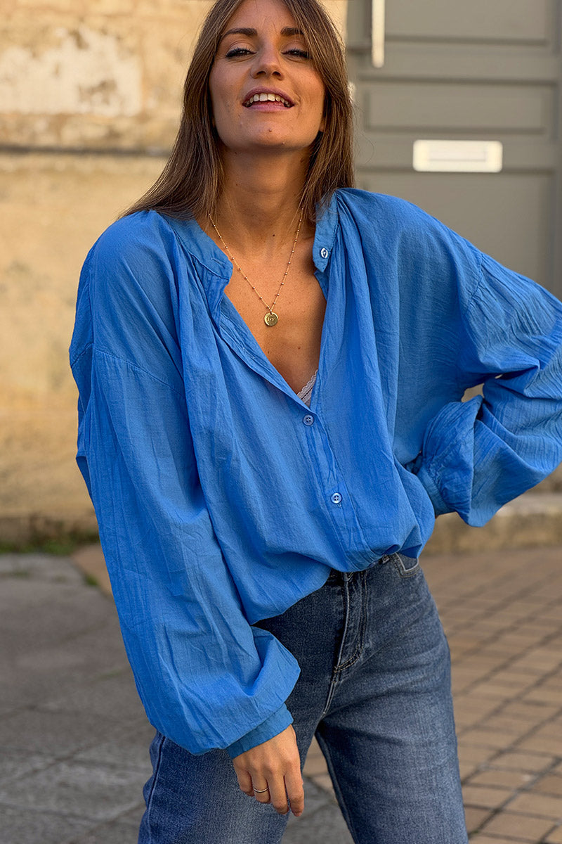 Chemise coton bleu roi coupe large et loose