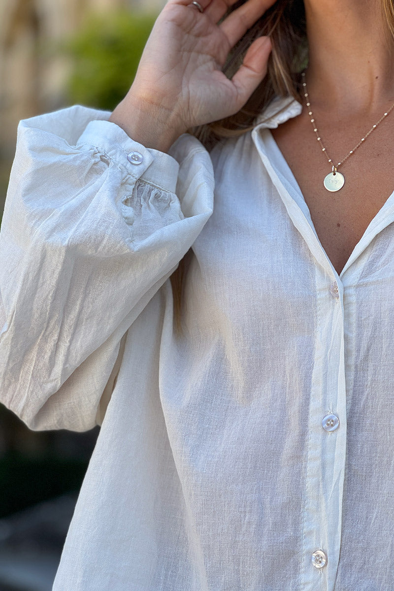 Cream Cotton Poplin Peasant Blouse