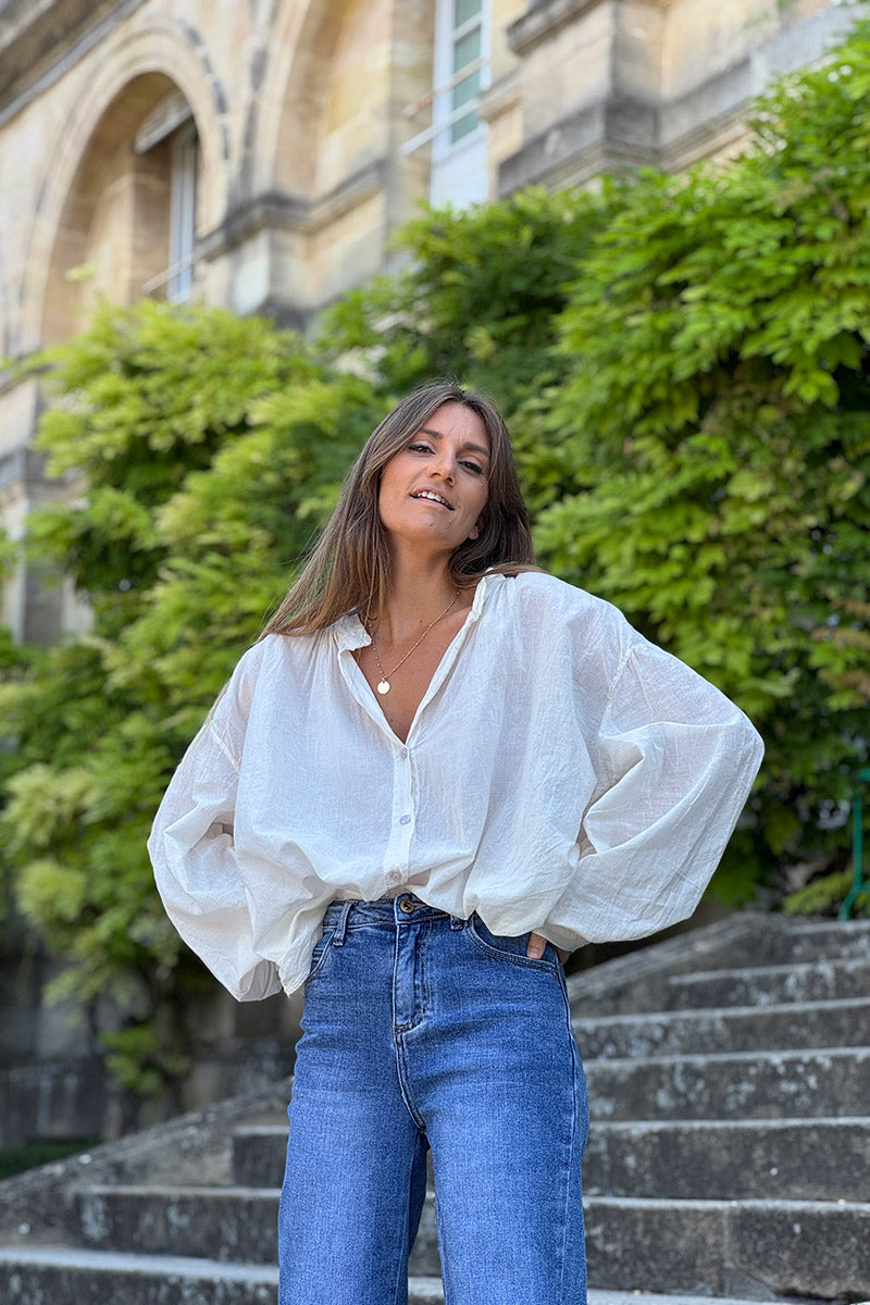 Cream Cotton Poplin Peasant Blouse