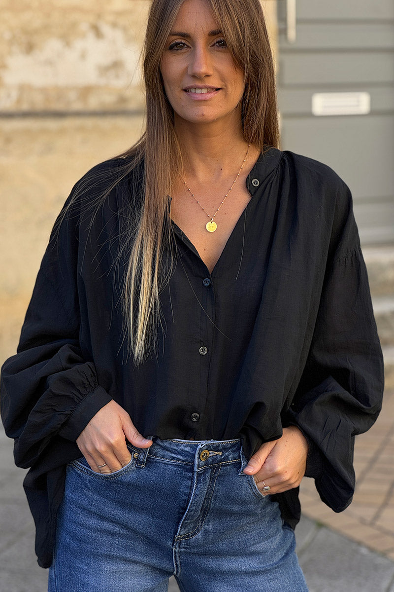 Chemise coton noire coupe large et loose