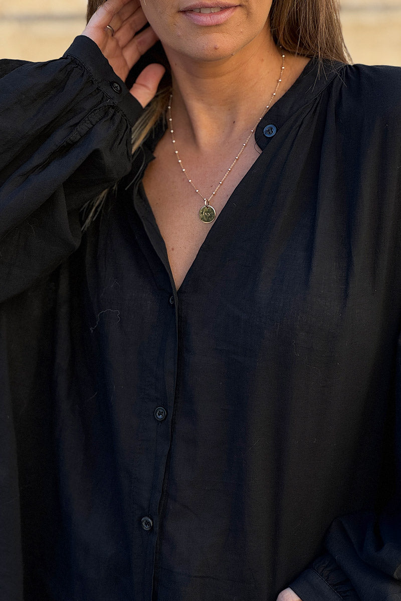 Chemise coton noire coupe large et loose