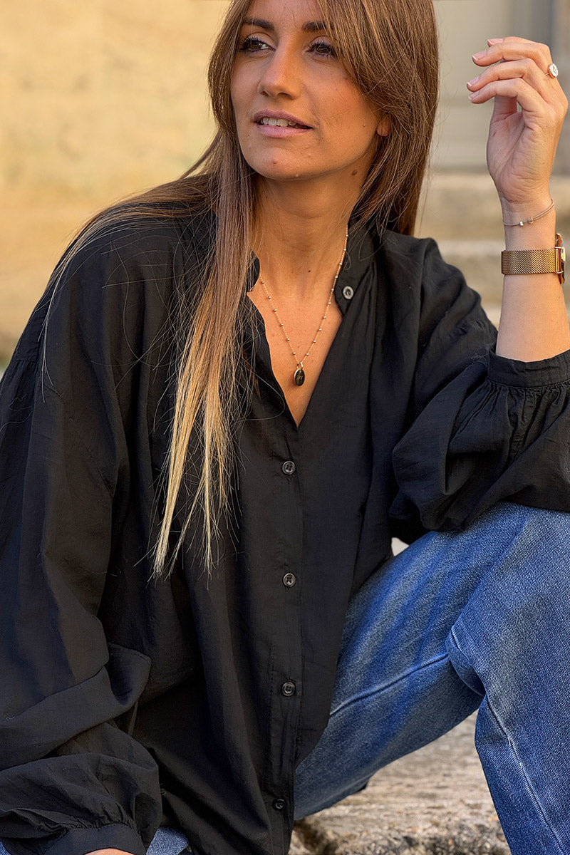 Chemise coton noire coupe large et loose