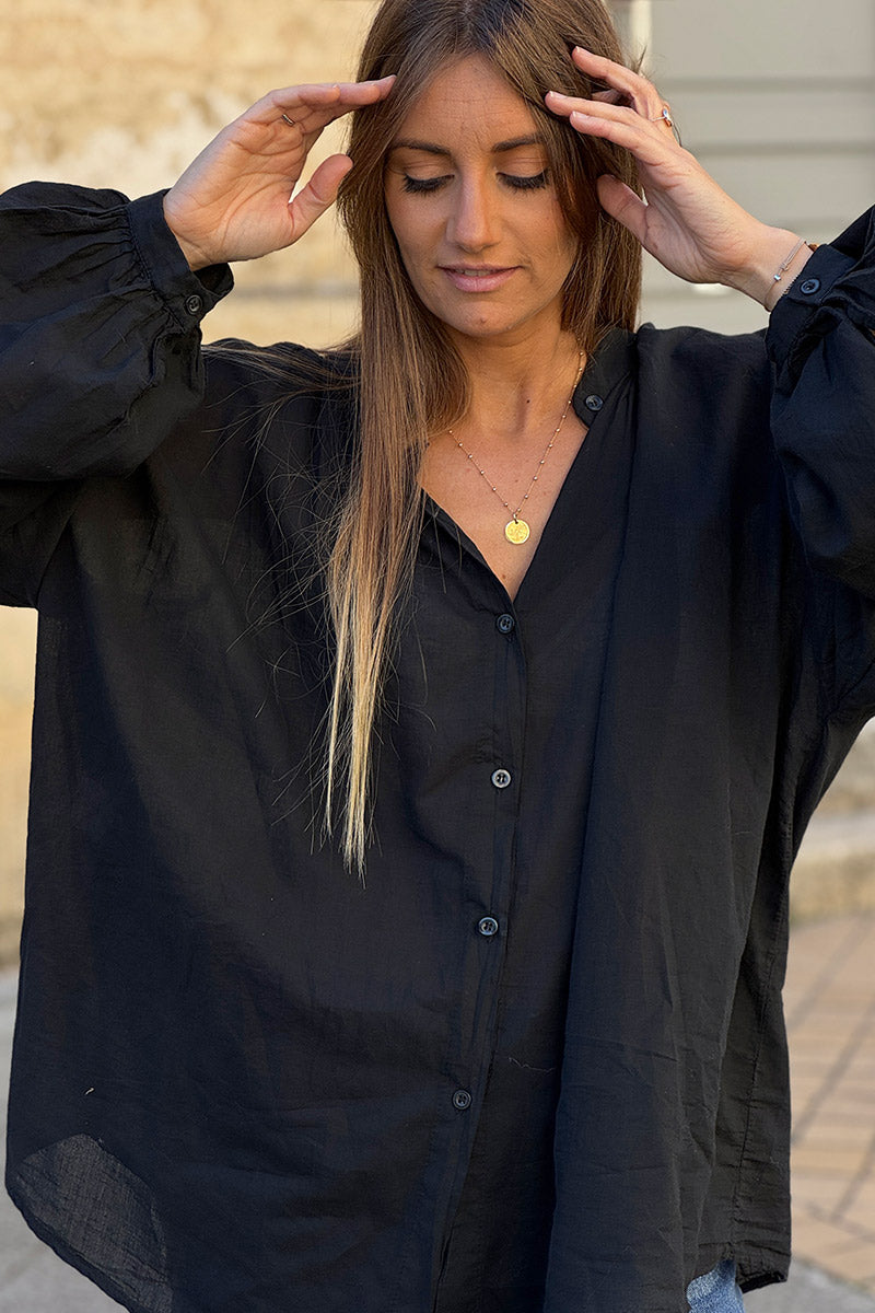 Chemise coton noire coupe large et loose