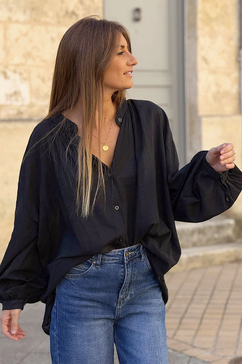 Chemise coton noire coupe large et loose