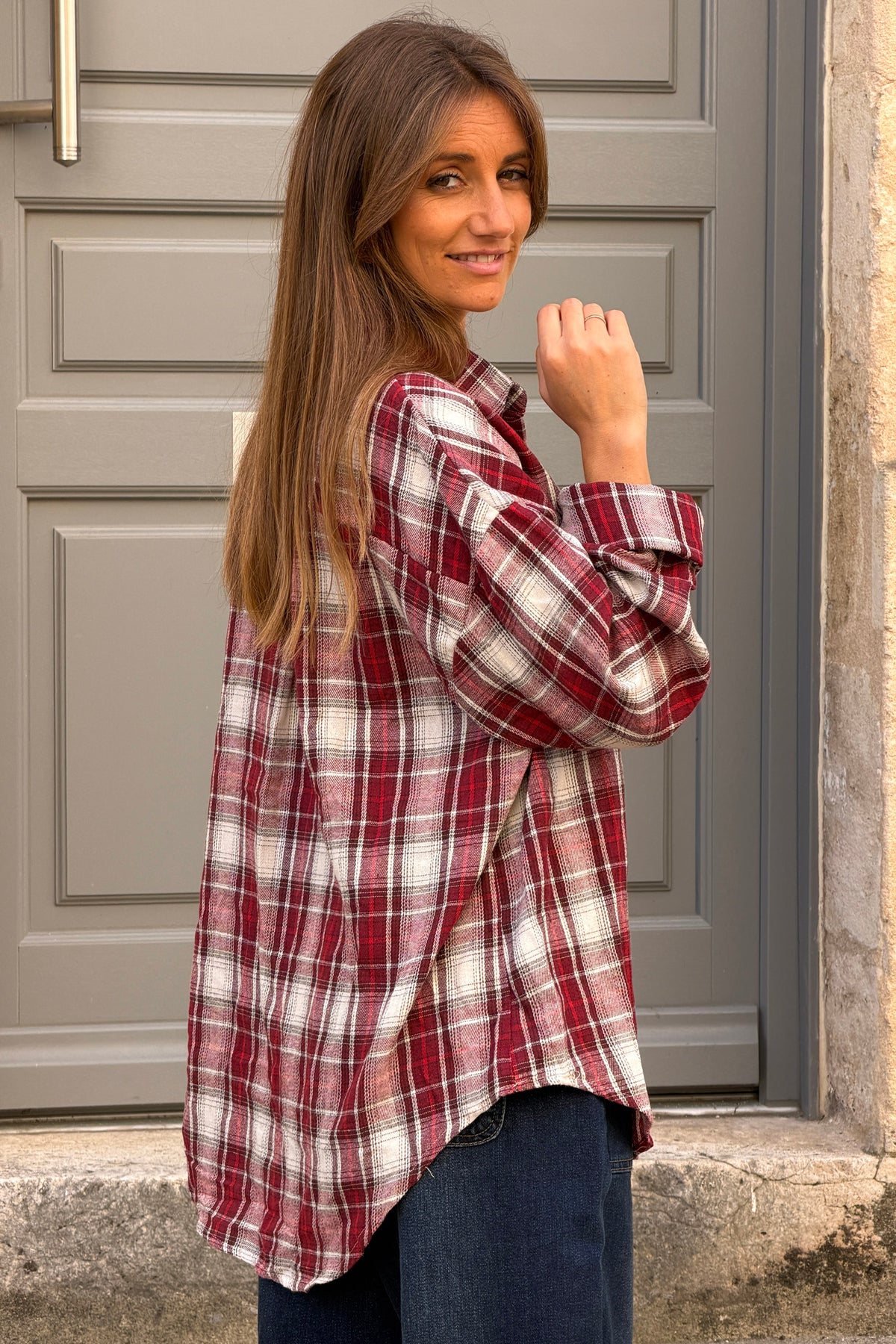 Burgundy Country Plaid Button-Down Flannel
