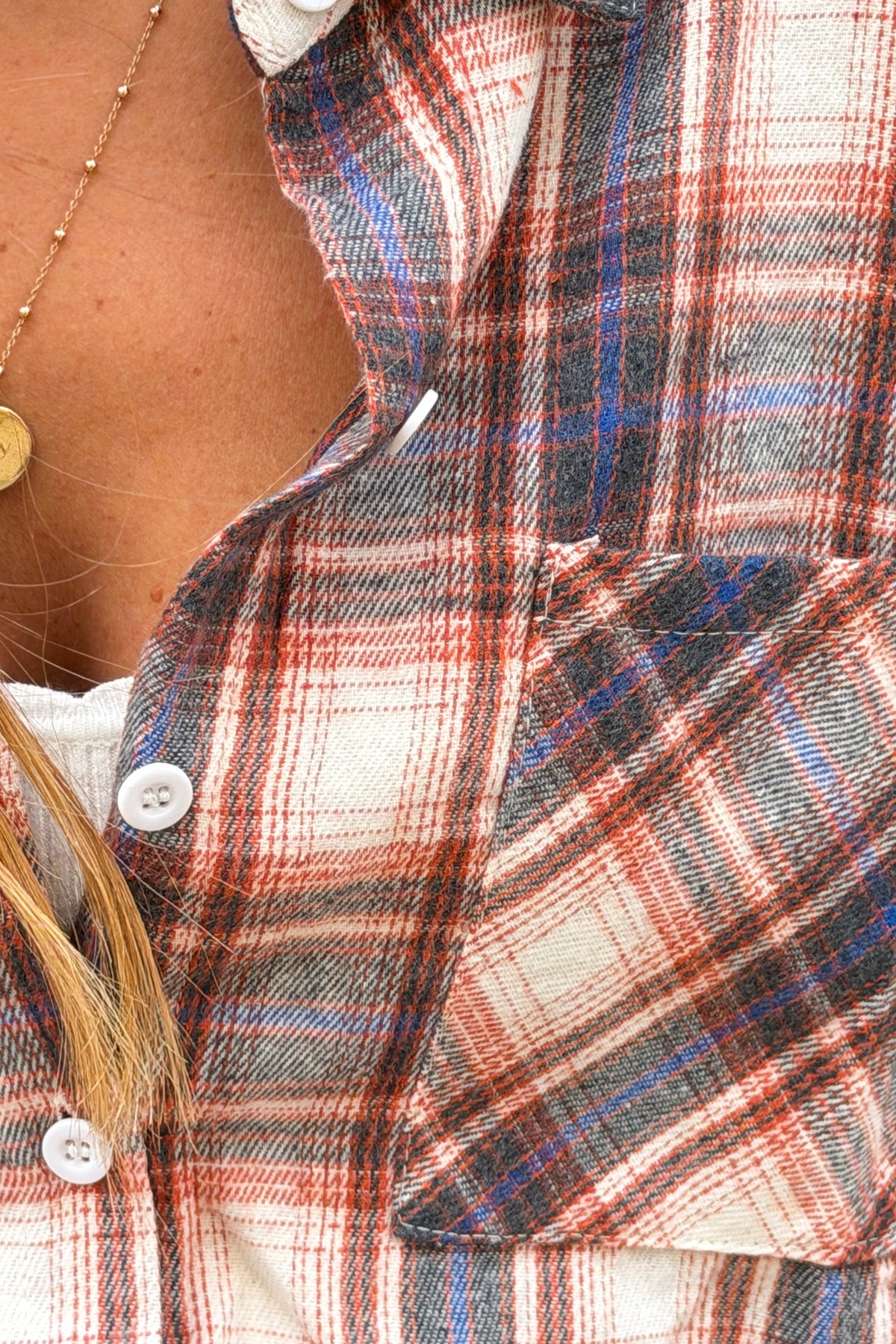 Blue and terracotta Country Plaid Button-Down Flannel