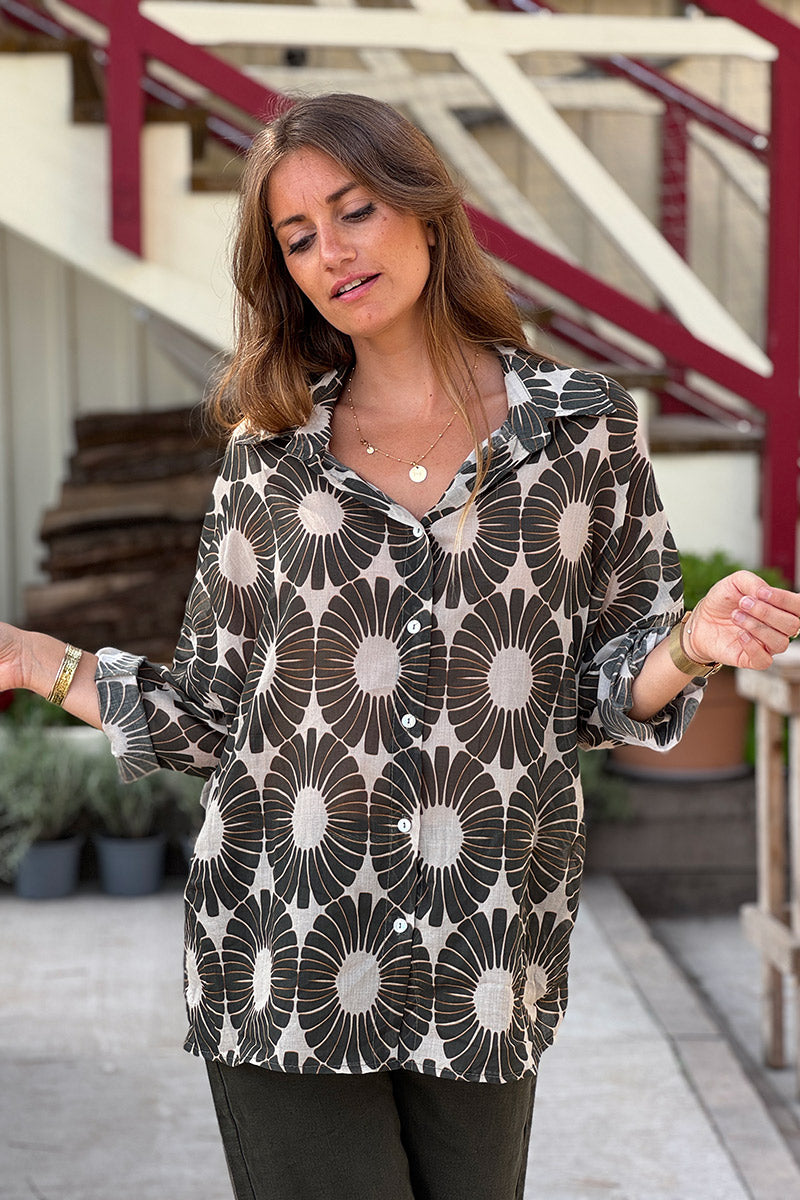 Olive Fall Floral Button-Down Blouse 