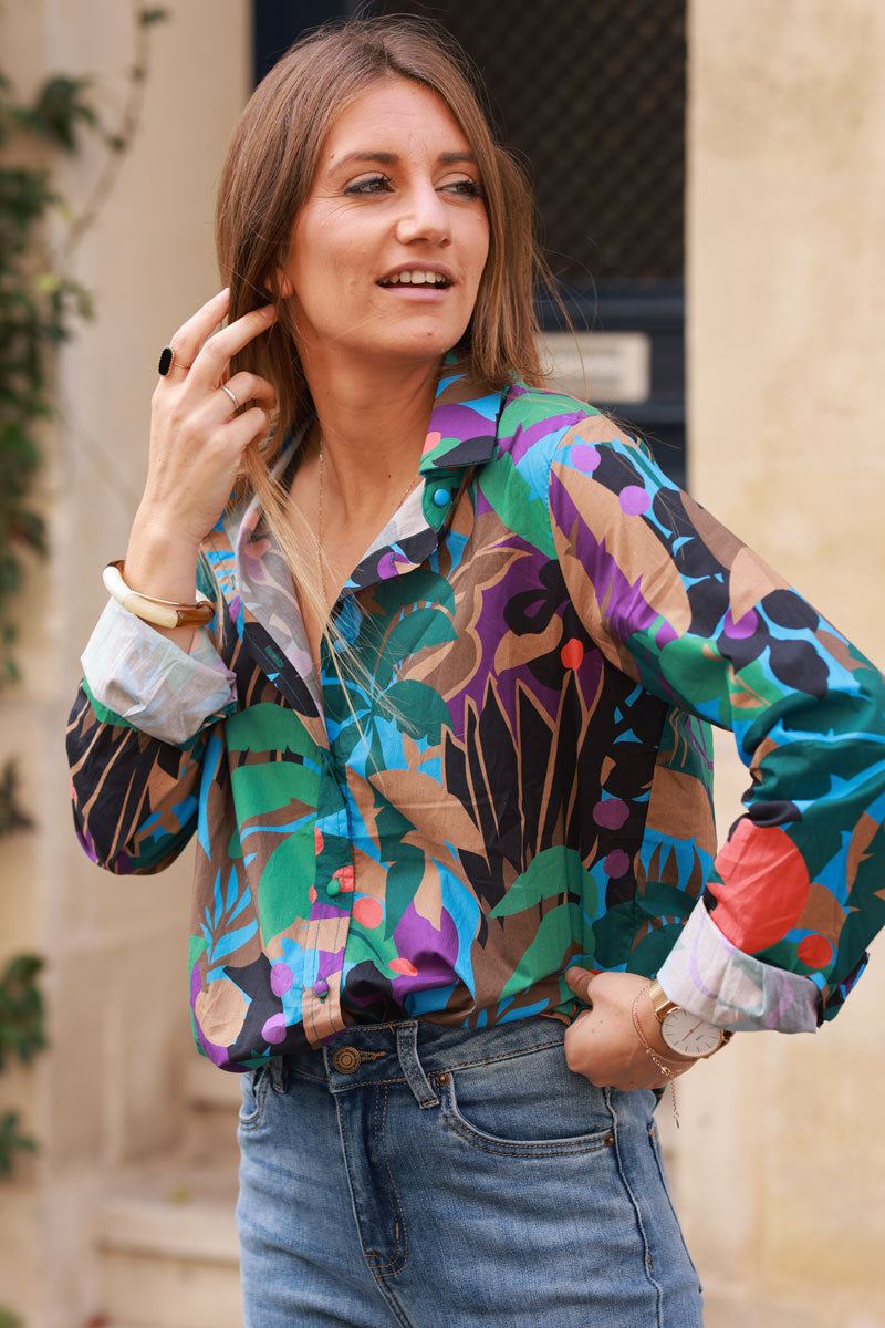 Tropical Neon Print Button-Down Shirt